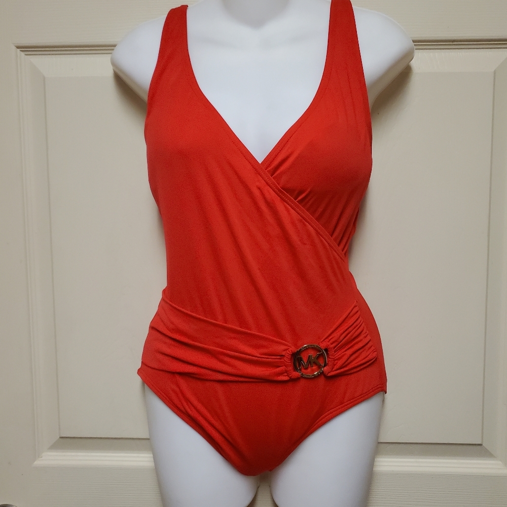 Michael Kors Red One-Piece Swimsuit with Belt Detail Size 10